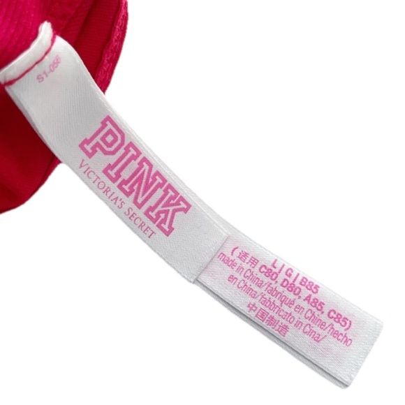 Victoria’s Secret PINK Sports Bra Bralette Red Mesh Longline Logo Strap Size L - Picture 7 of 7